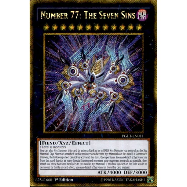 Number 77 The Seven Sins PGL3-EN011 Gold Secret Rare 1st NM Yugioh